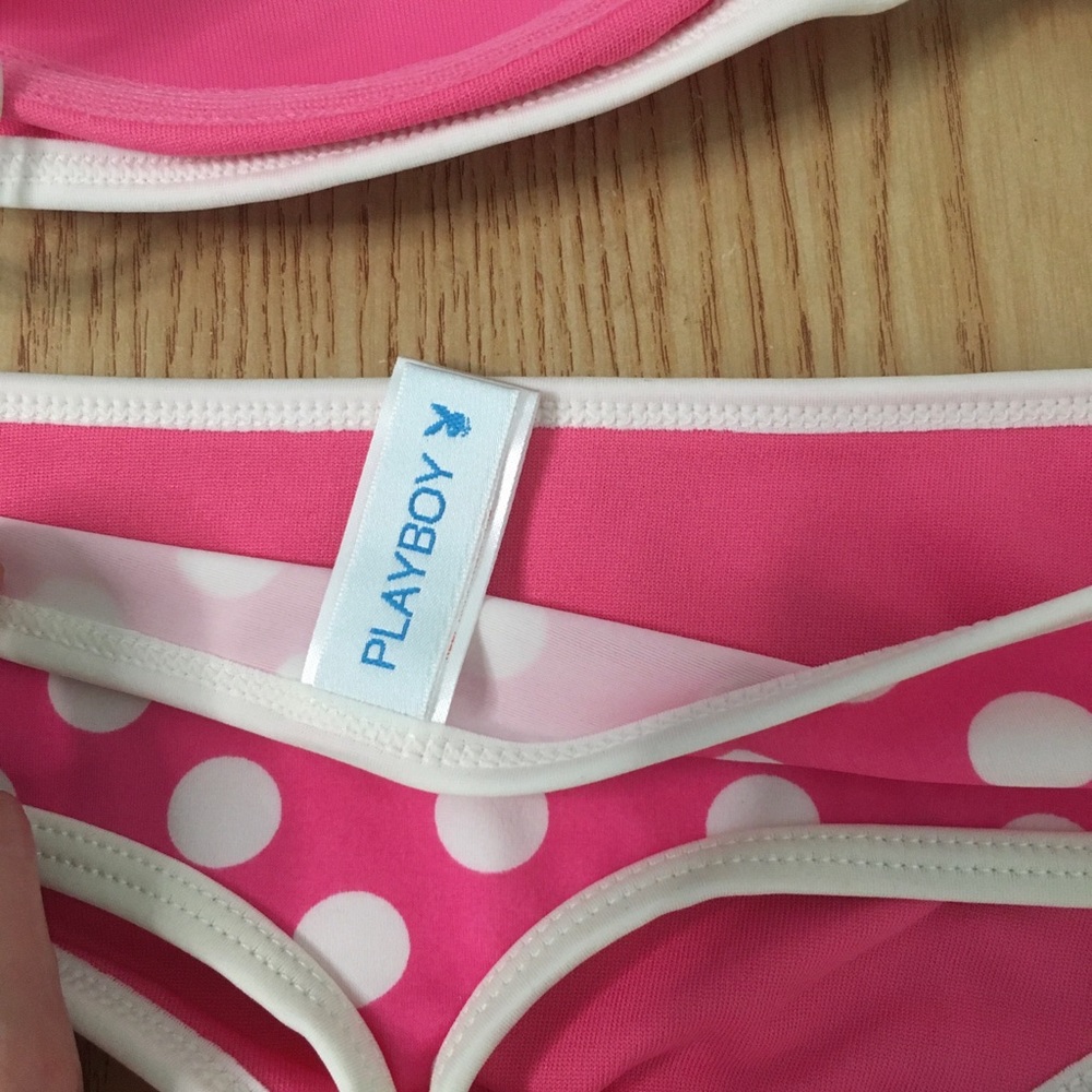 New 2pc Sexy Vintage Playboy Polka Dot Thong Swimsuit Bikini Size Large & XL - Picture 13 of 14